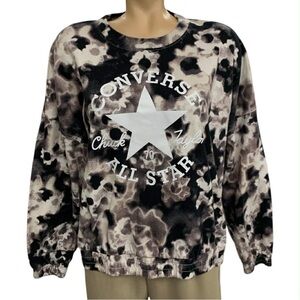 Converse Women's Floral Black and White Crew Neck Sweater Size XL